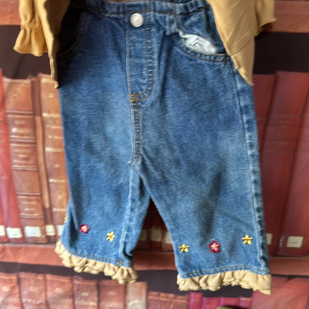 Floral Embroidered Tunic & Cuffed Jeans Baby Girls 12M
